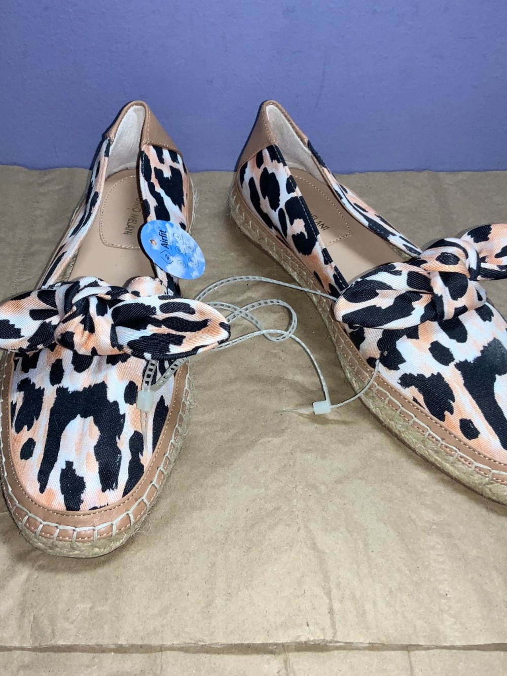 Antonio Melani Locklinn Leopard Print Bow Detail Canvas Espadrilles Sz 7.5